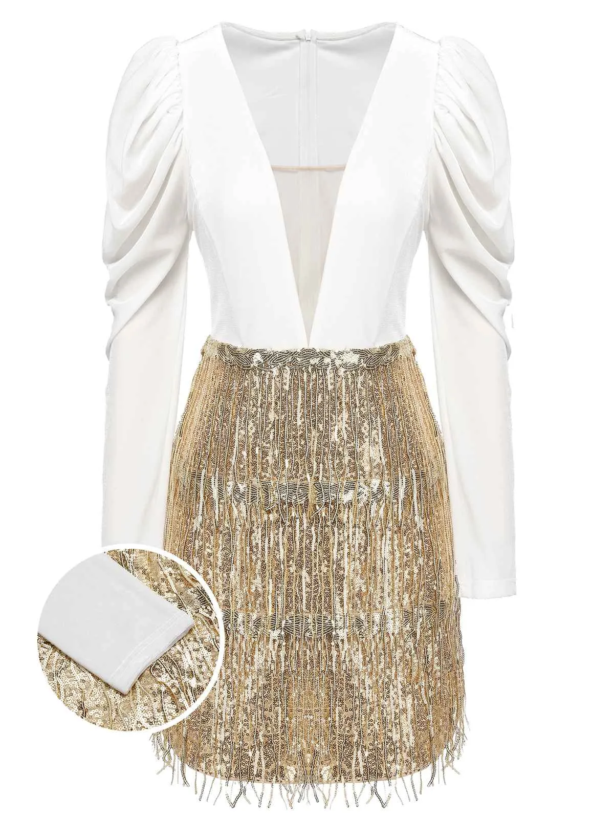 1960s V-Neck Tassel Sequined Wrap Dress