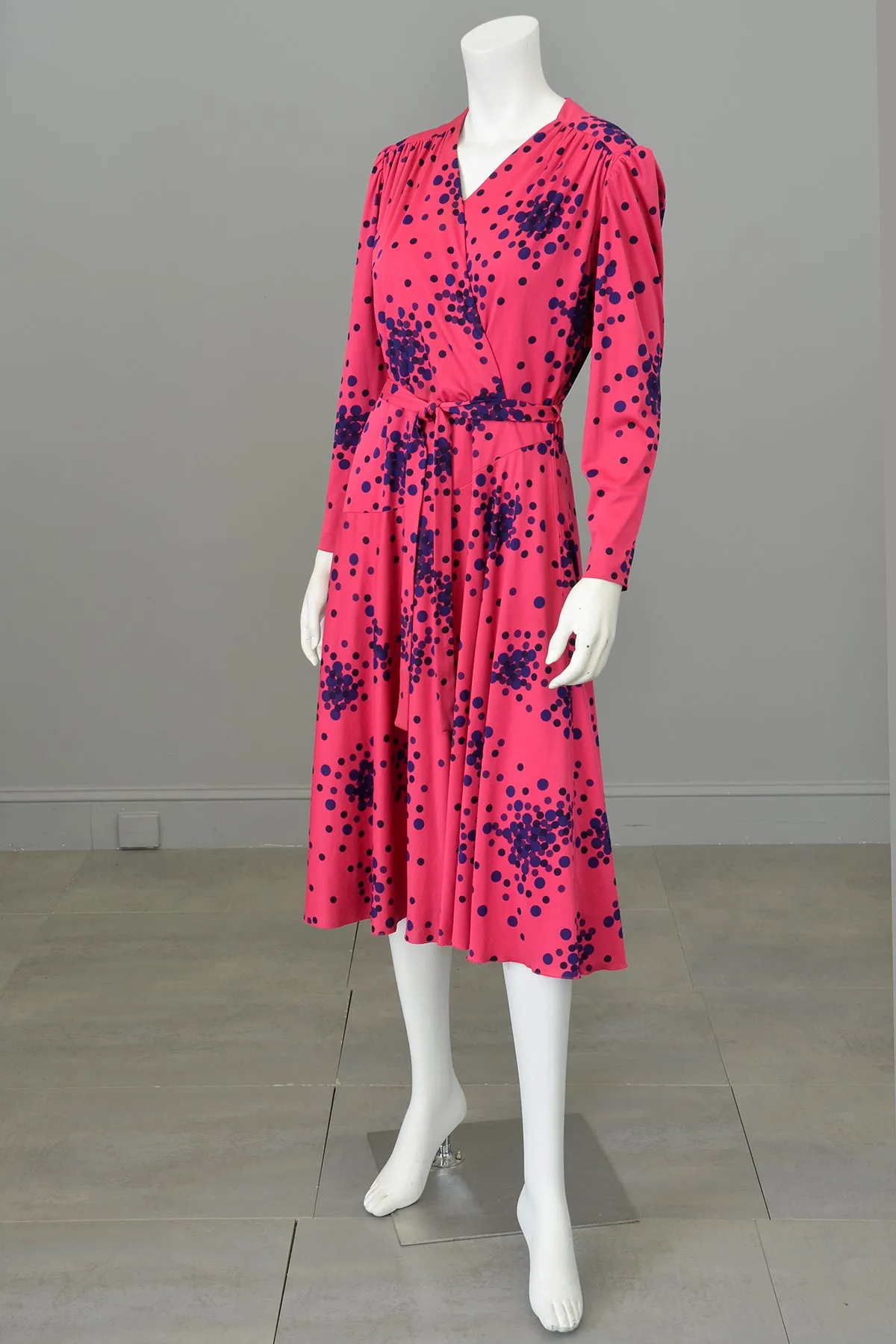 1970s Atomic Dots Wrap Front Disco Dress