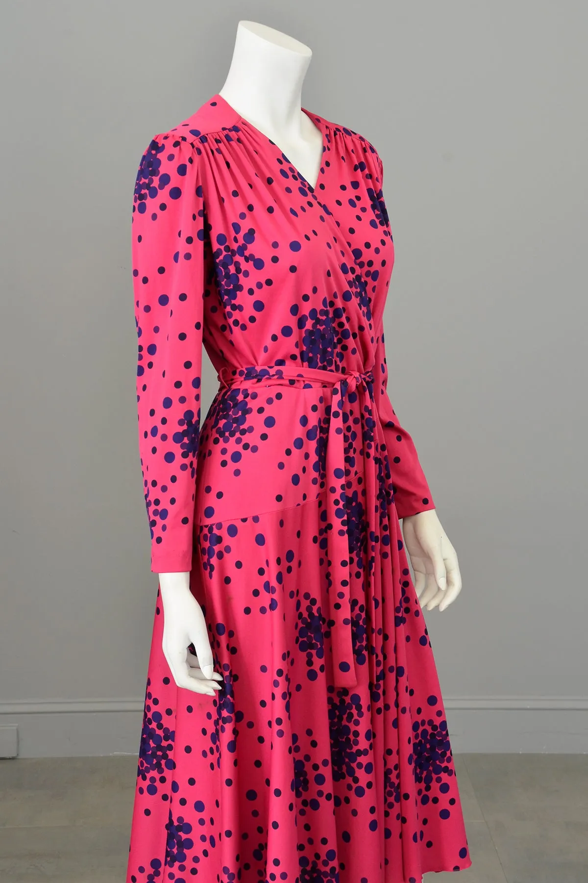 1970s Atomic Dots Wrap Front Disco Dress