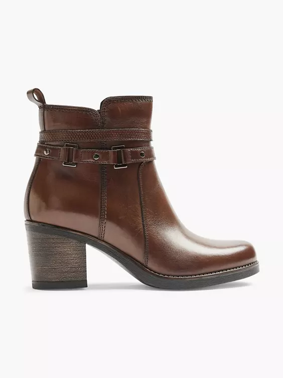 5th Avenue  Brown Leather Heeled Ankle Boot With Strap Buckle Detail