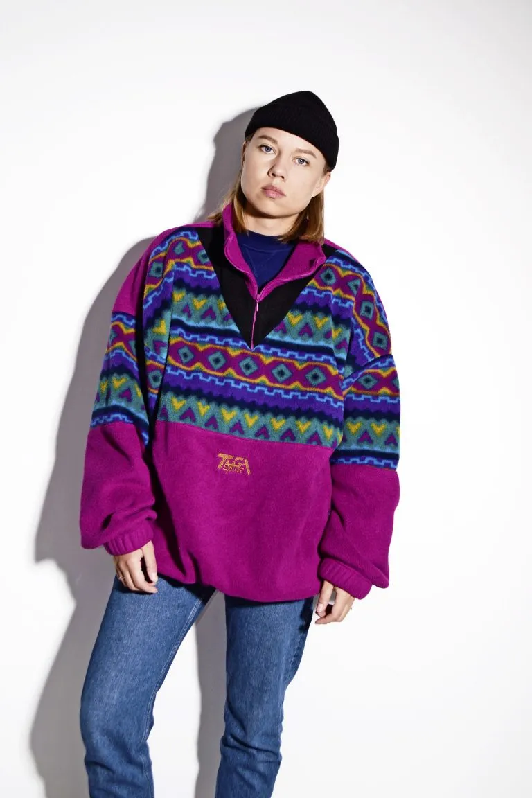 80’s retro warm multi colour 1/4 zip ski pullover