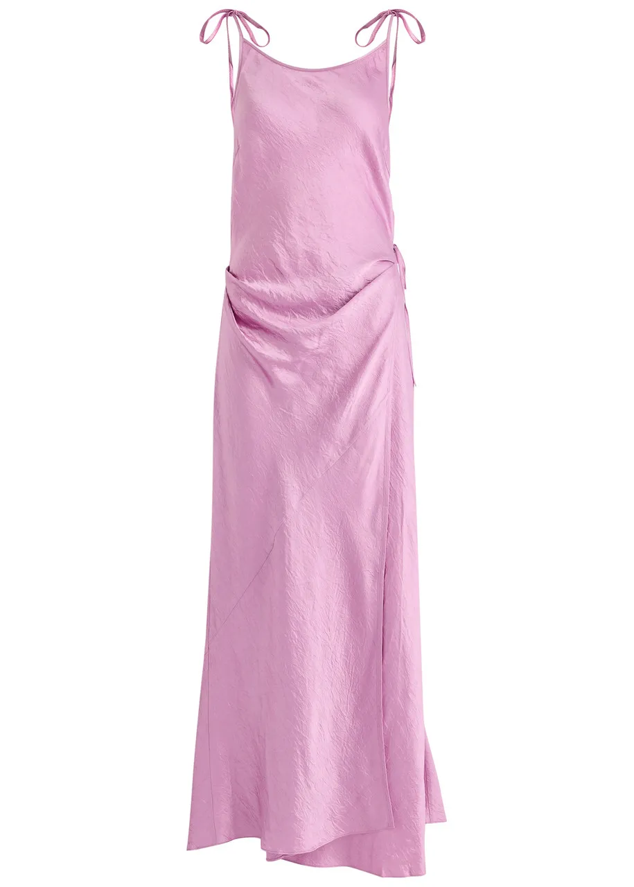 ACNE STUDIOS Crinkled satin maxi wrap dress  -                         -                     -                