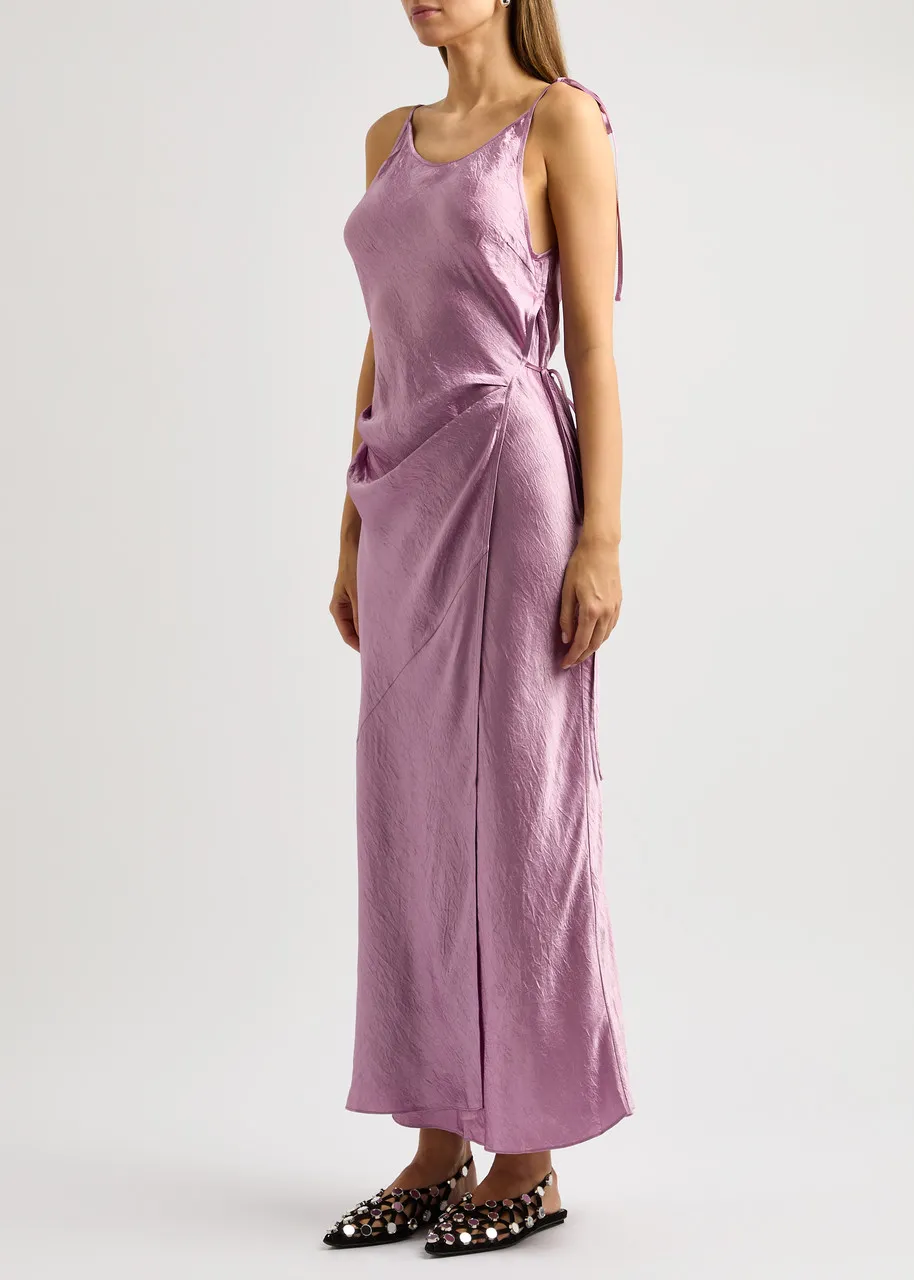 ACNE STUDIOS Crinkled satin maxi wrap dress  -                         -                     -                