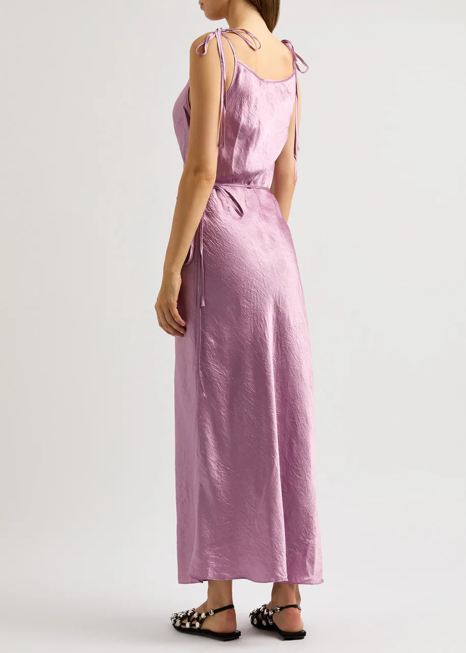 ACNE STUDIOS Crinkled satin maxi wrap dress  -                         -                     -                