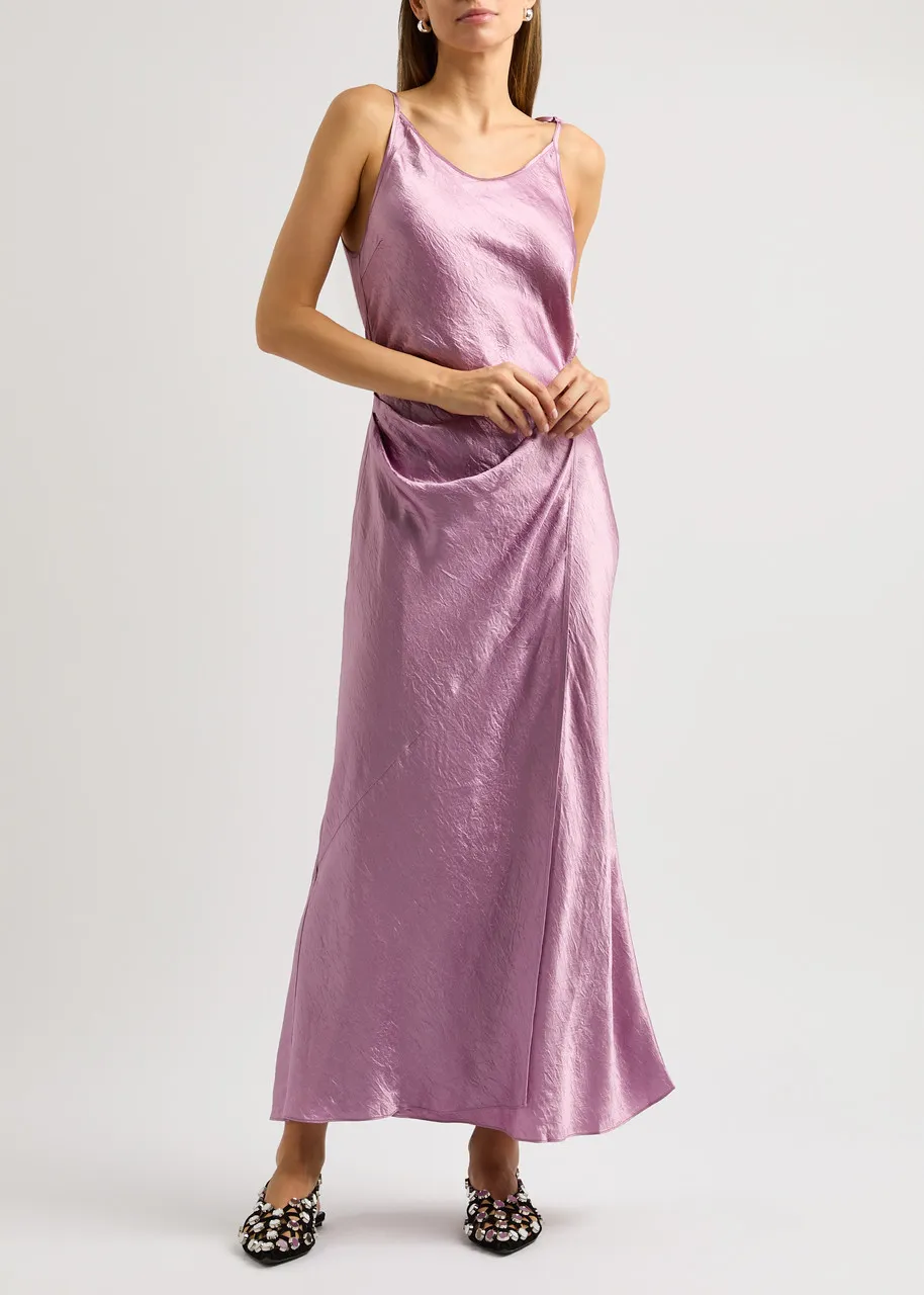 ACNE STUDIOS Crinkled satin maxi wrap dress  -                         -                     -                