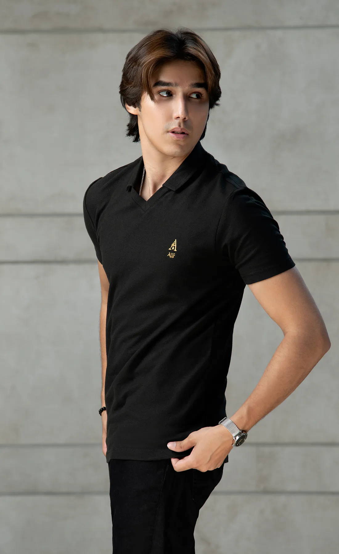 Alif Black Polo (V-Neck)