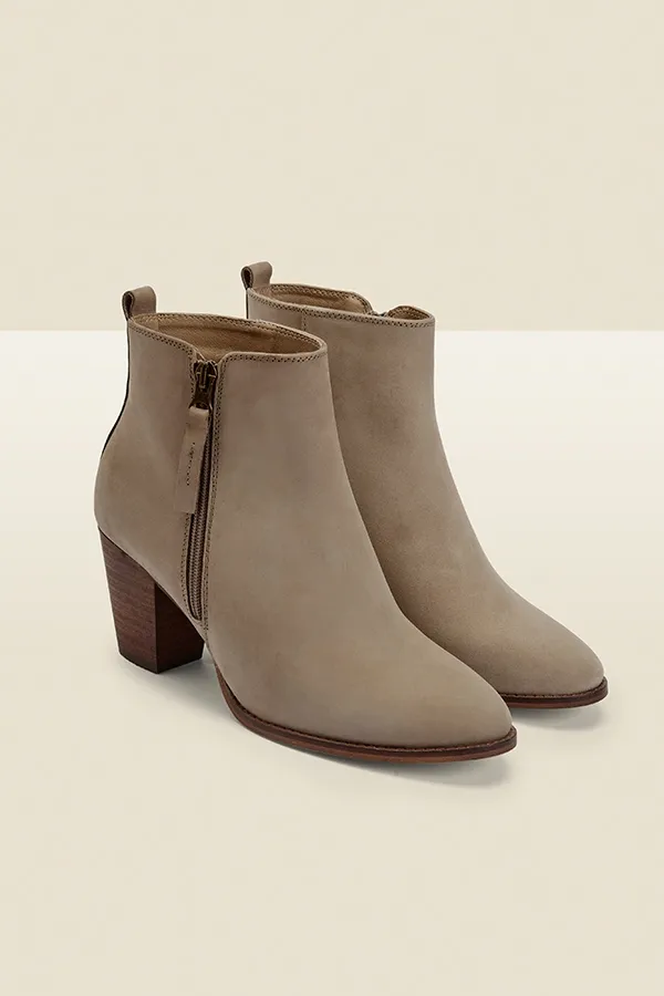  April Grey Leather Zip Heeled Ankle Boot