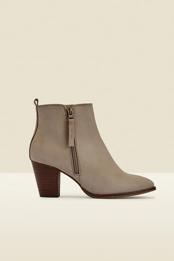  April Grey Leather Zip Heeled Ankle Boot