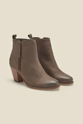 April Taupe Leather Zip Heeled Ankle Boot