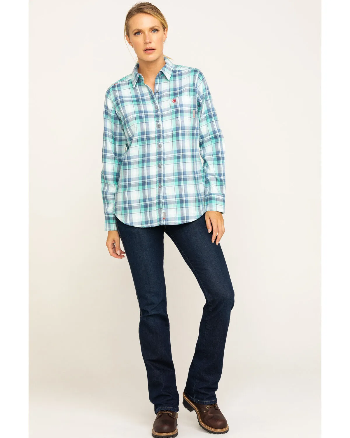 Ariat Women's Boot Barn Exclusive FR Gisela Plaid Print Long Sleeve Work Shirt