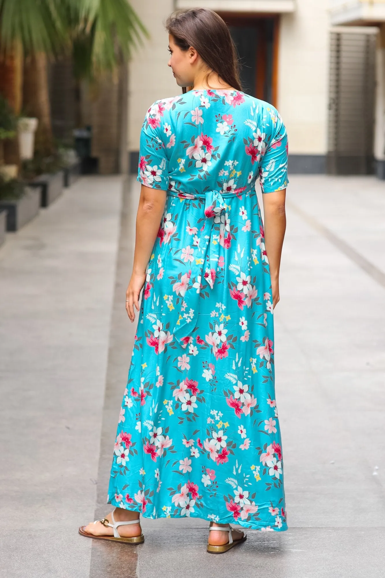 Baby Blue Floral Maternity & Nursing Wrap Dress