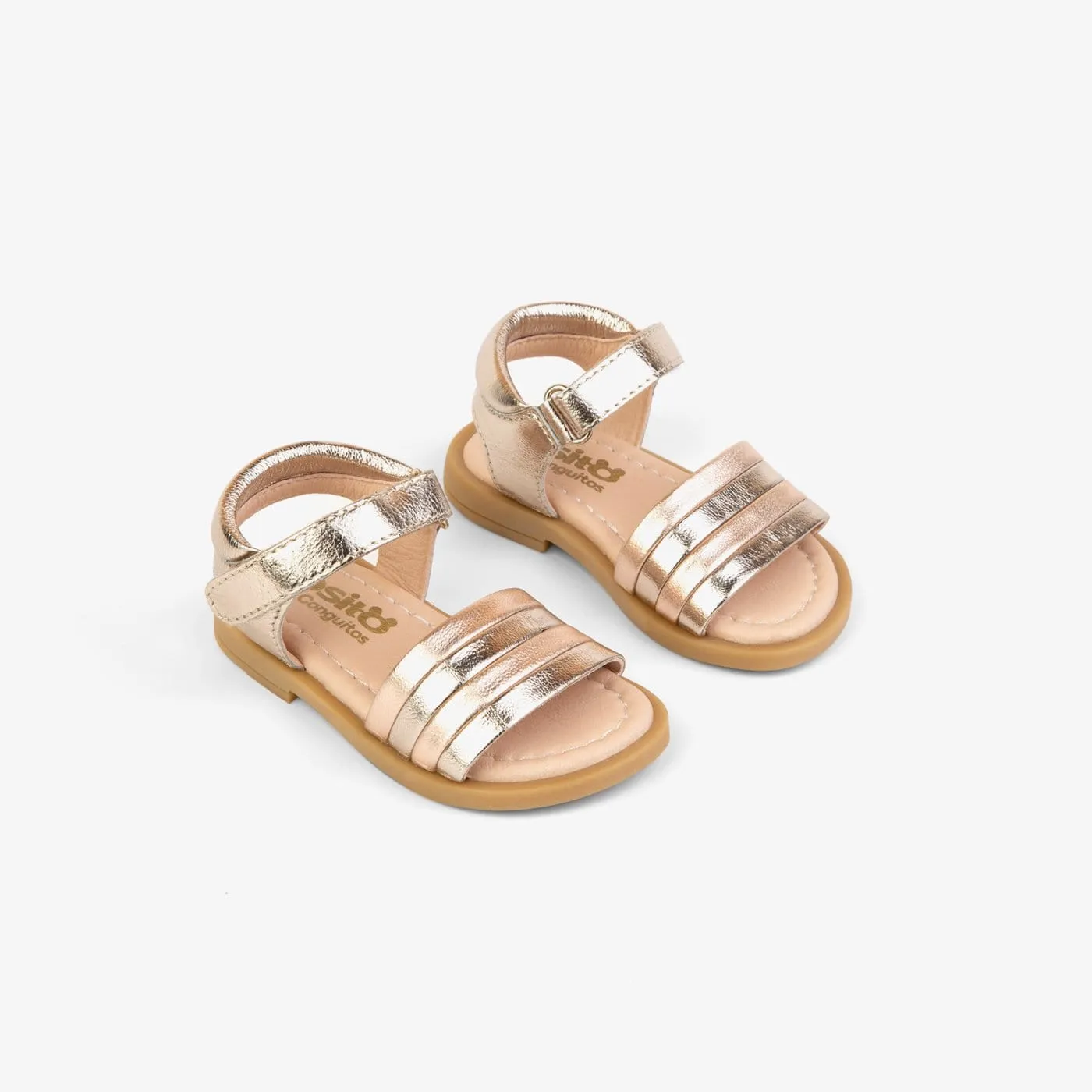 Baby's Platinum Leather Strips Sandals