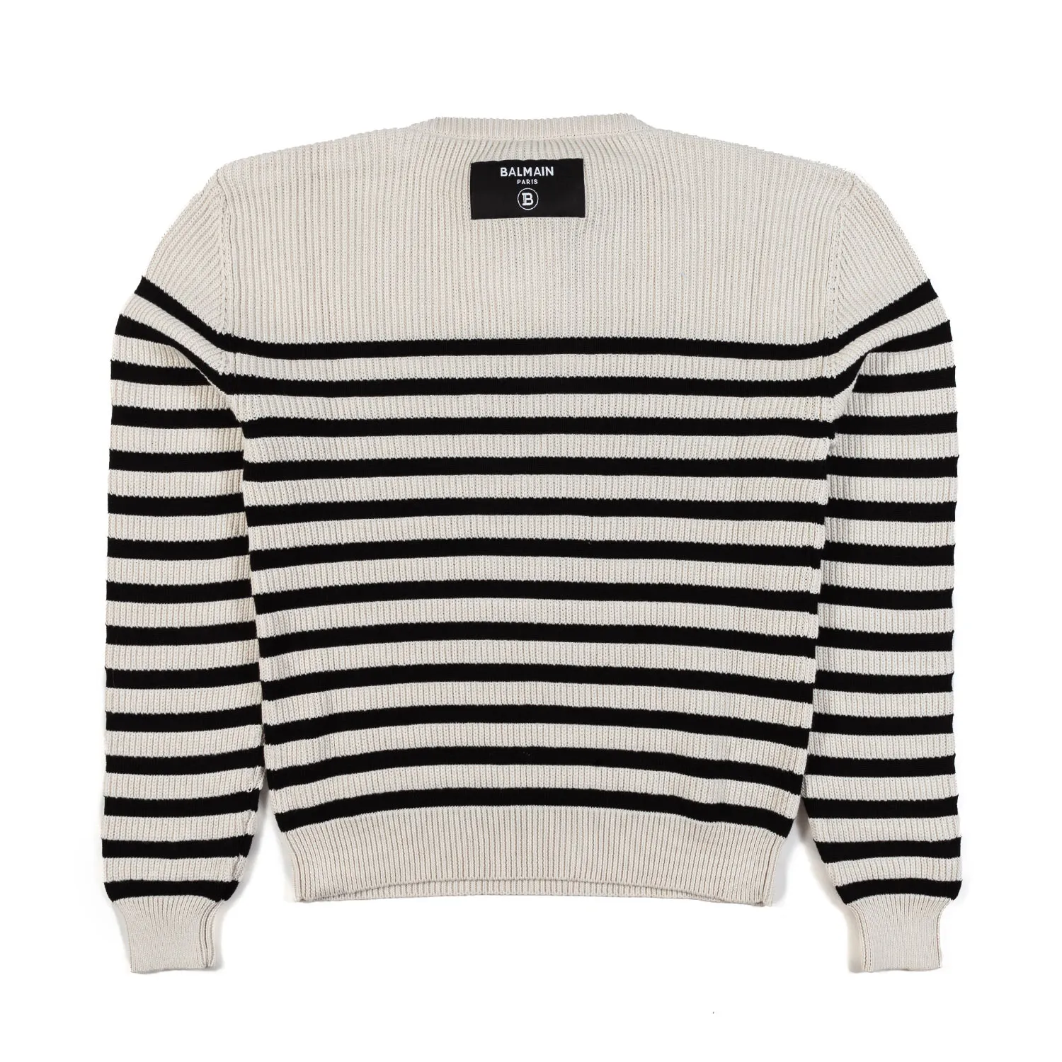 Balmain Ecru Pullover With Black Stripes And Gold Buttons