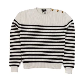 Balmain Ecru Pullover With Black Stripes And Gold Buttons