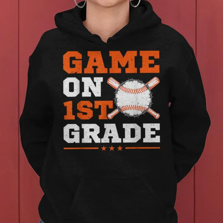 Baseball Game On 1St Grade Back To School Cute Sports Boys Women Hoodie