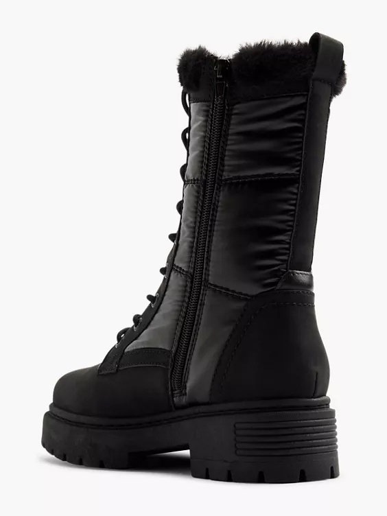 Bench Sustainable  Black Tall Quilted Lace Up Ankle Boot