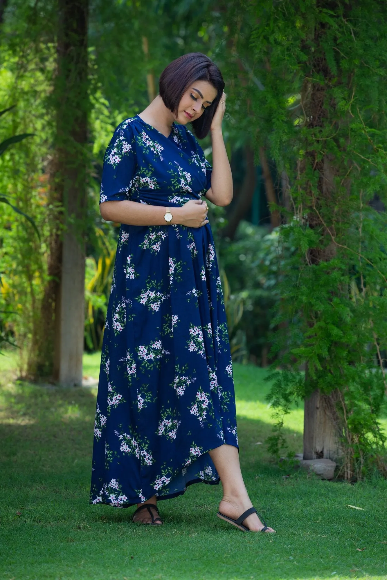 Berry Blue Hi-Low Maternity & Nursing Wrap Dress