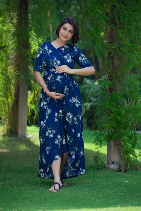 Berry Blue Hi-Low Maternity & Nursing Wrap Dress