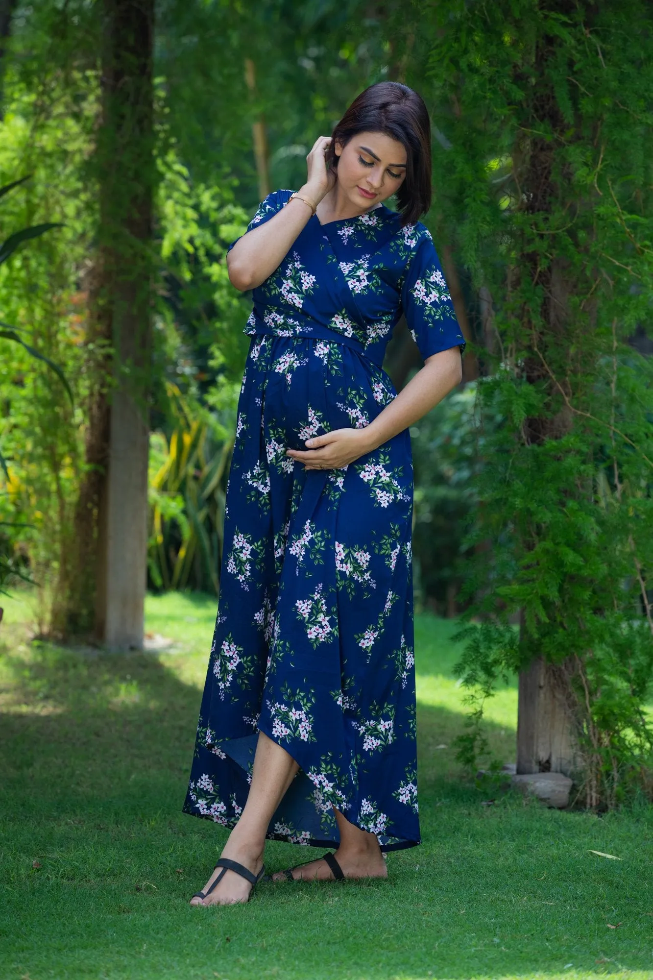 Berry Blue Hi-Low Maternity & Nursing Wrap Dress