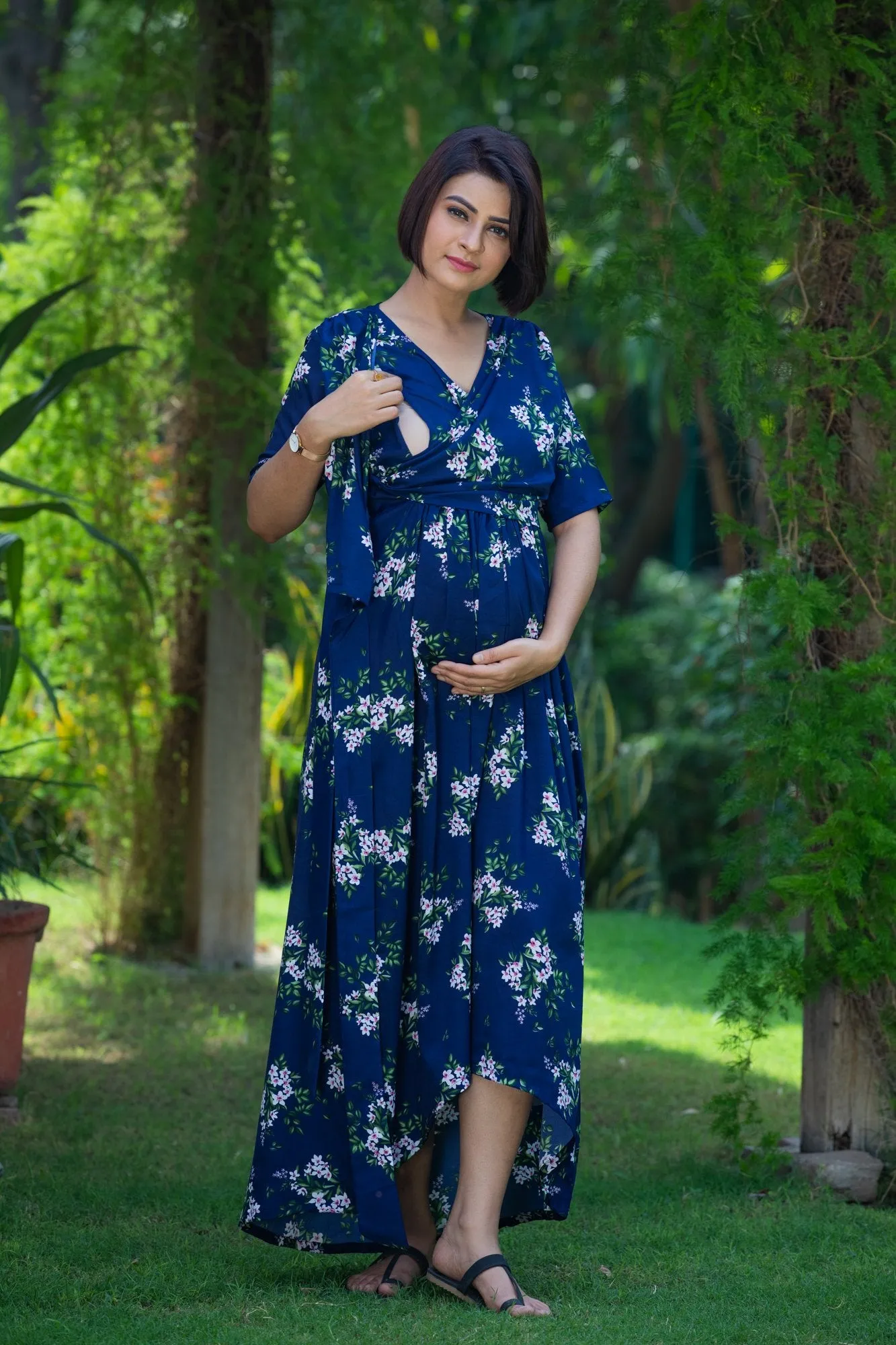 Berry Blue Hi-Low Maternity & Nursing Wrap Dress