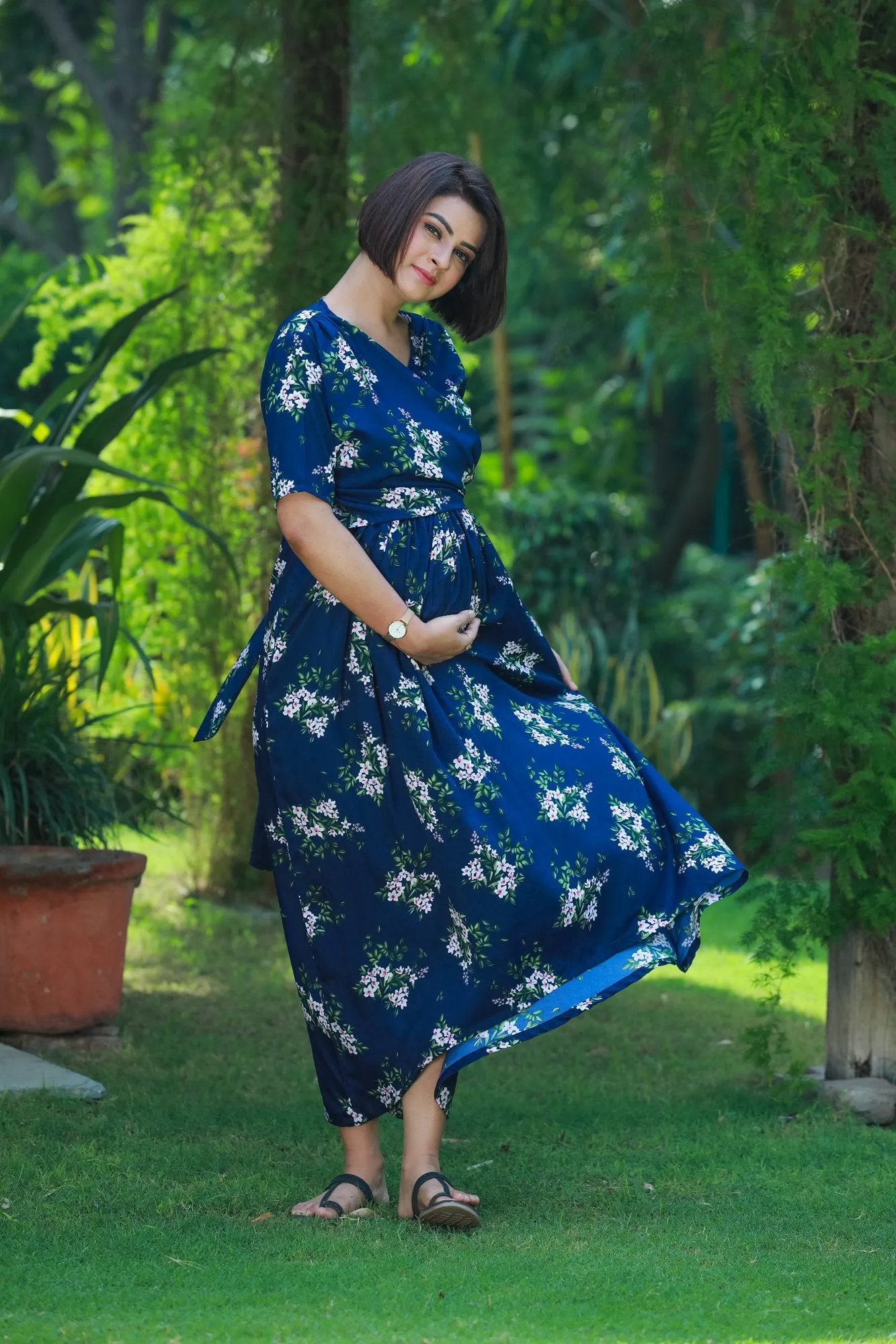 Berry Blue Hi-Low Maternity & Nursing Wrap Dress