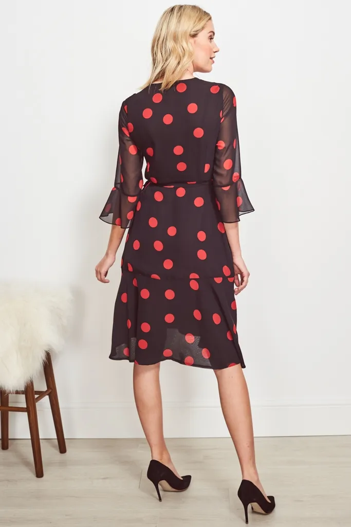 Black & Red Spot Print Wrap Dress