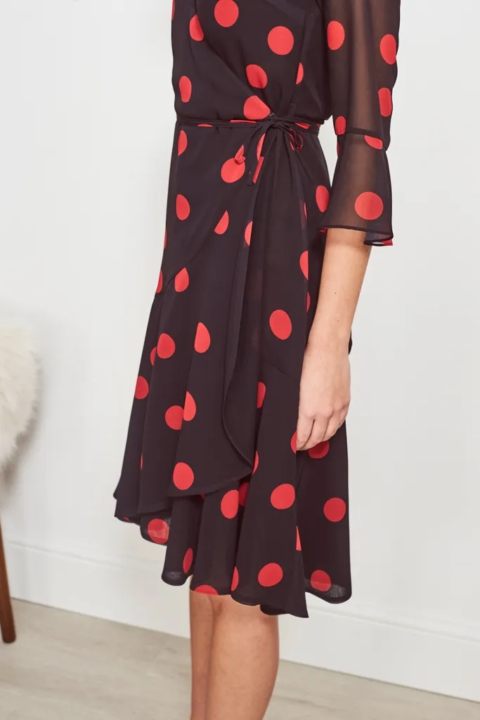 Black & Red Spot Print Wrap Dress