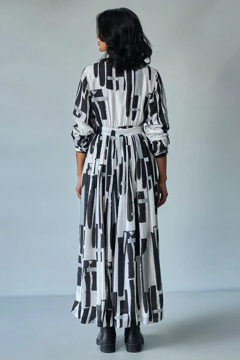 Black and White Wrap-around Bemberg Silk Dress