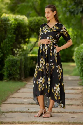 Black Tulip Maternity & Nursing Hi-Low Wrap Dress