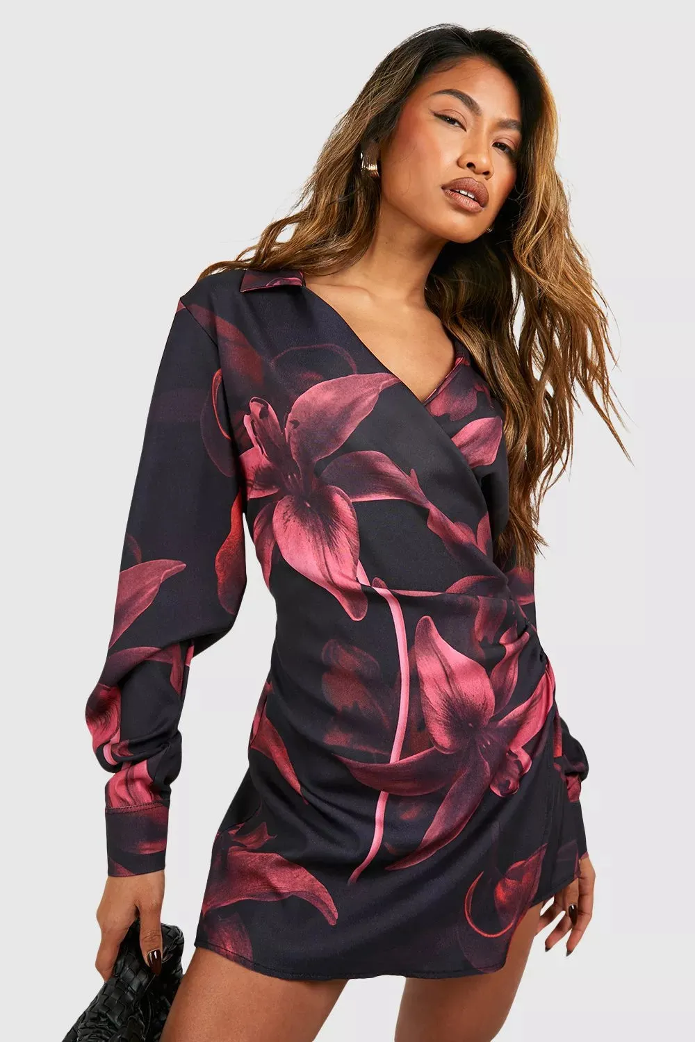 Blossom Print Wrap Shirt Dress