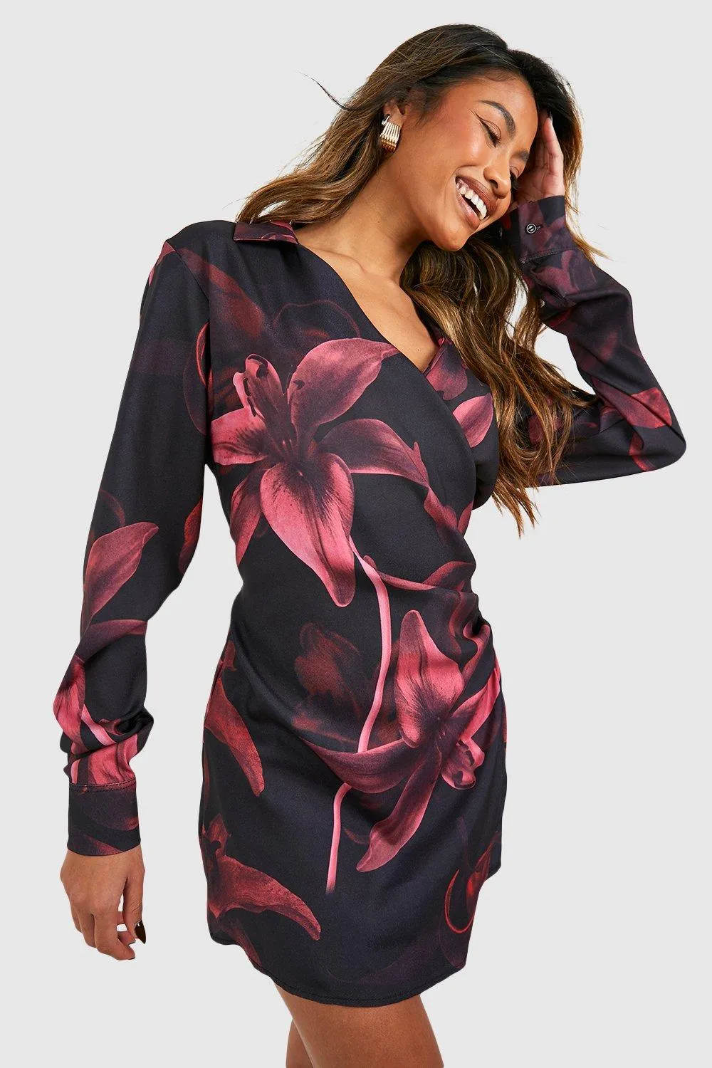 Blossom Print Wrap Shirt Dress