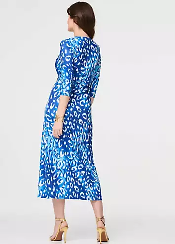 Blue Animal Print Three-Quarter Sleeve Midi Wrap Dress by Izabel London | Look Again