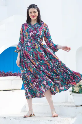 Boho Flower Frill Maternity & Nursing Midi Wrap Dress