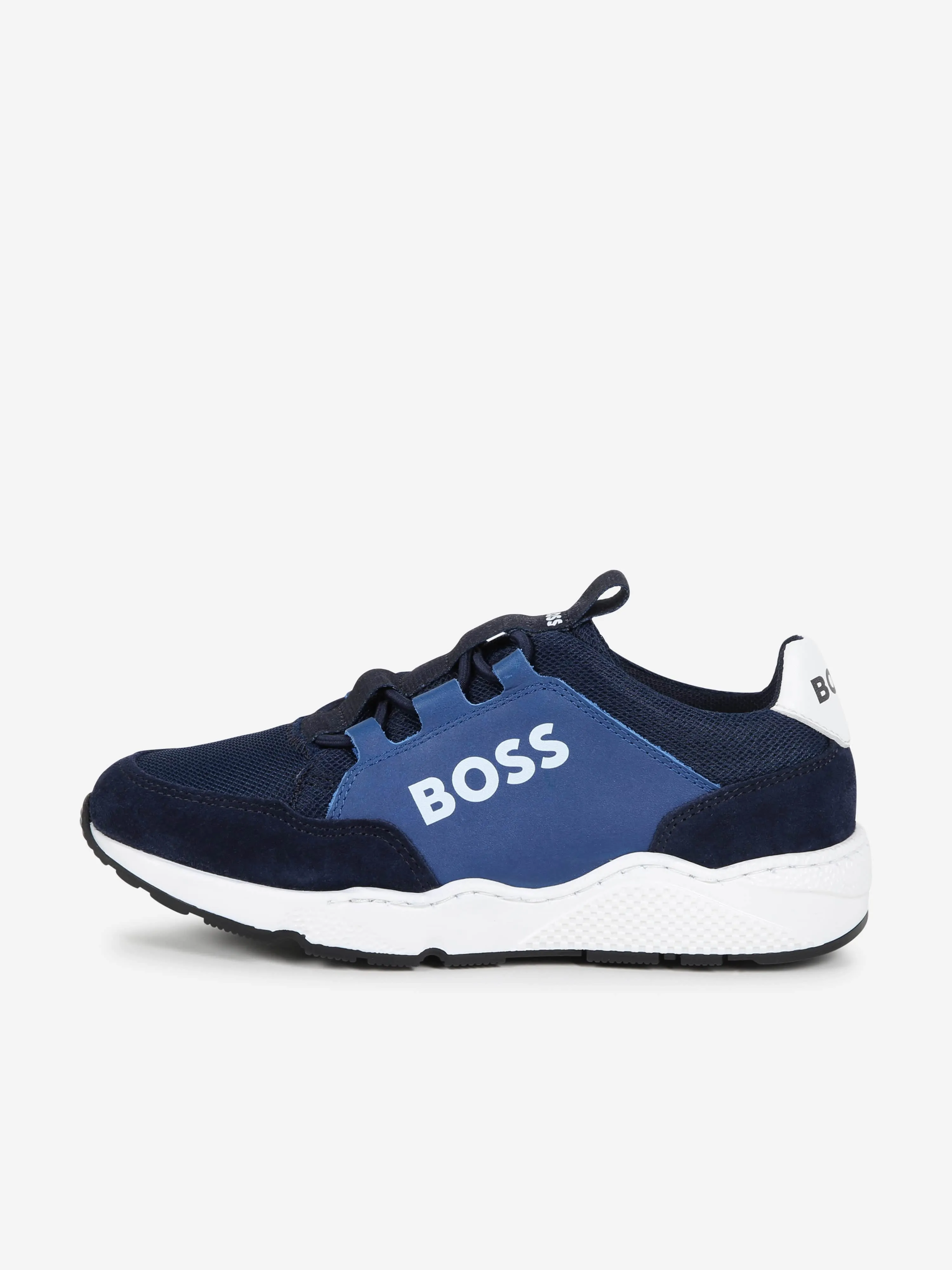 BOSS Boys Leather Logo Trainers in Blue