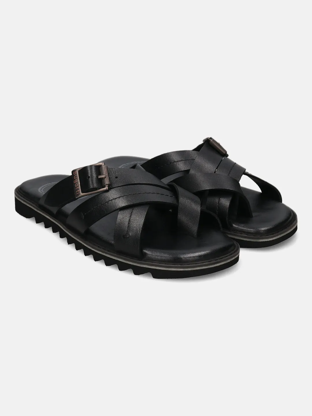 bugatti Black Cross Strap Sandals