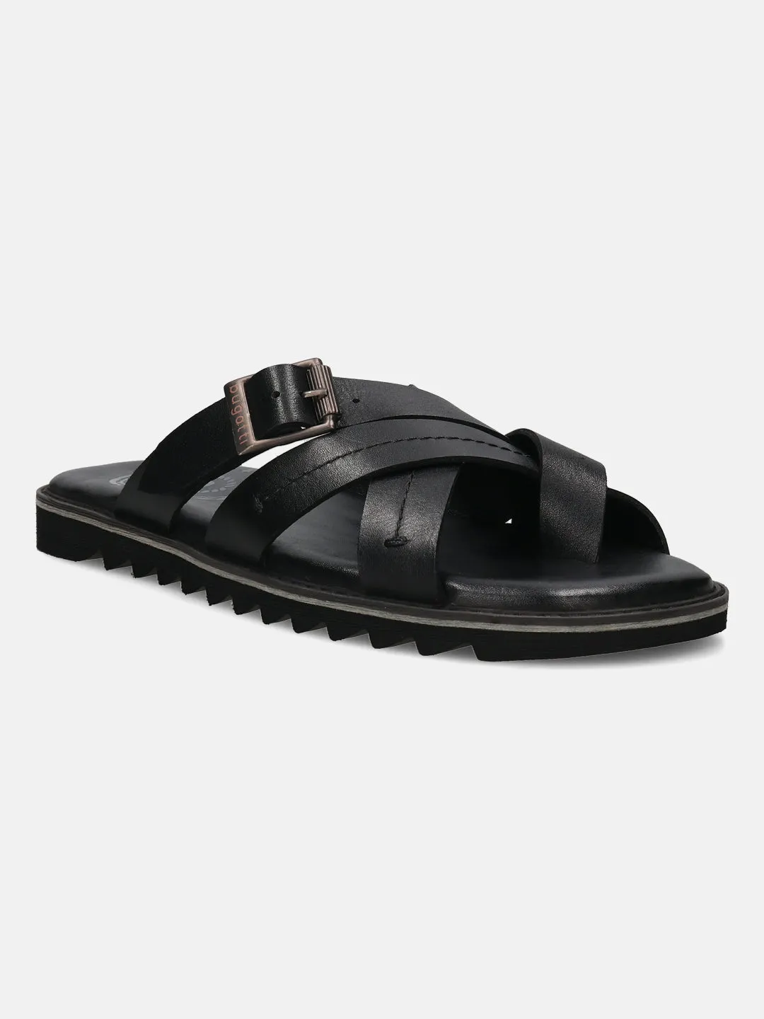 bugatti Black Cross Strap Sandals