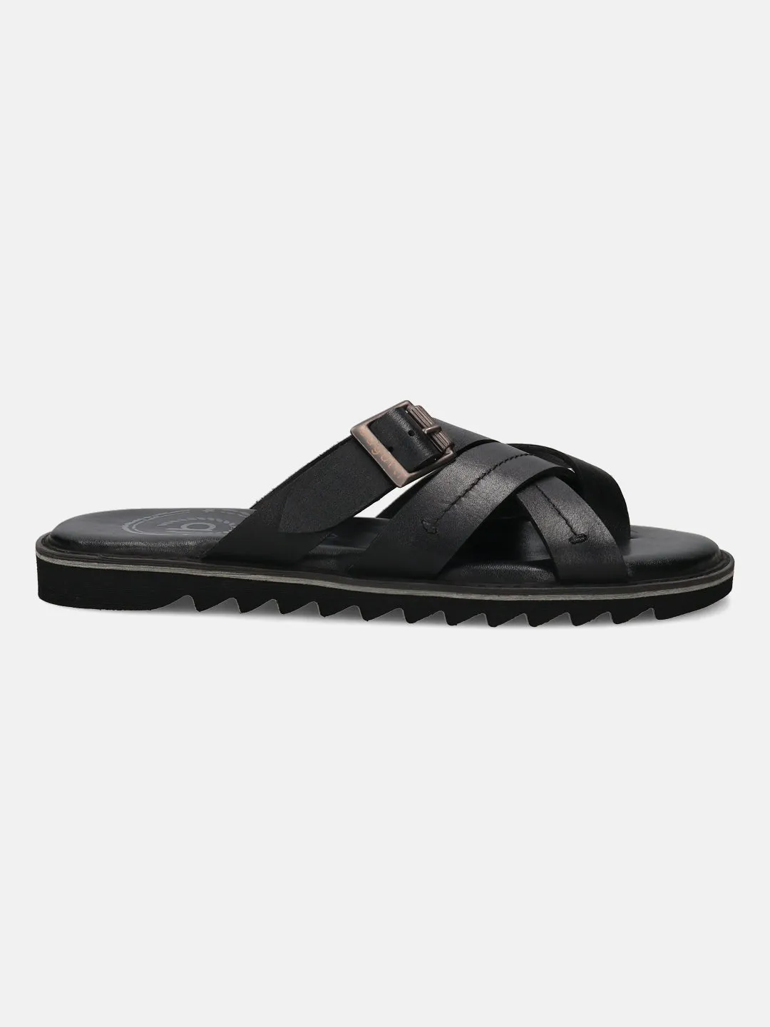 bugatti Black Cross Strap Sandals