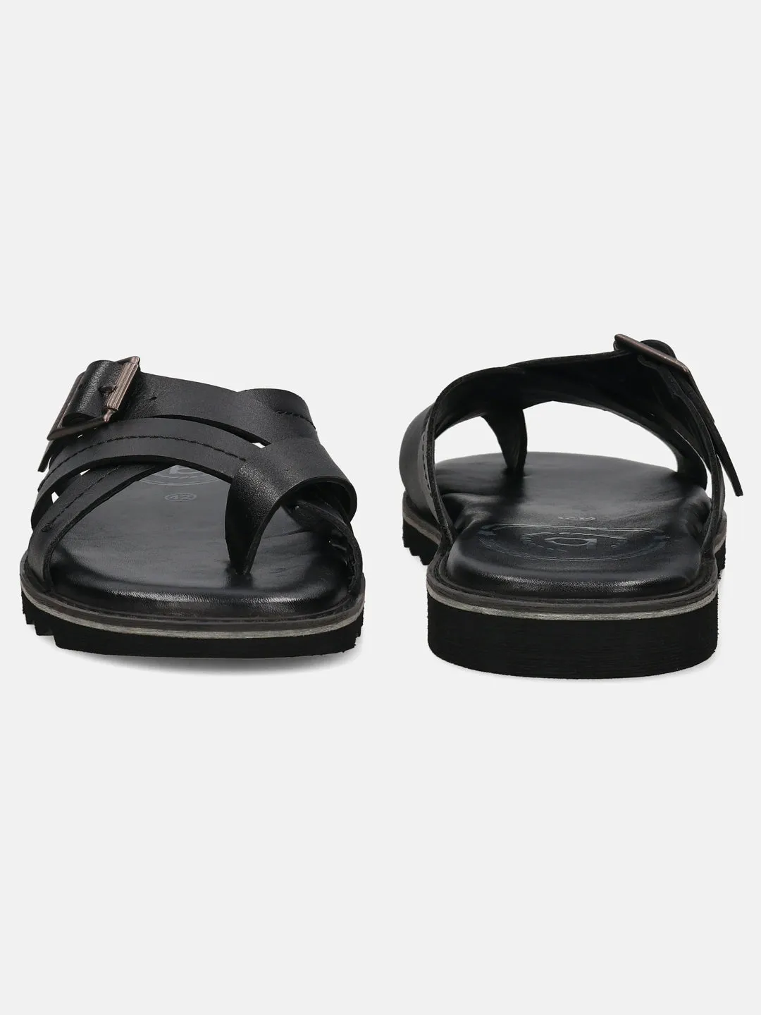 bugatti Black Cross Strap Sandals