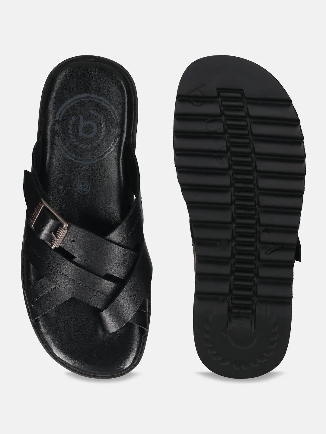 bugatti Black Cross Strap Sandals