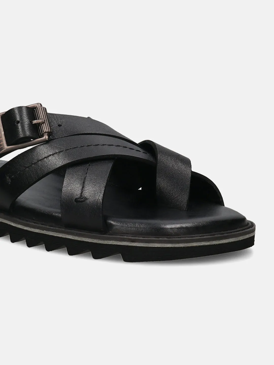 bugatti Black Cross Strap Sandals