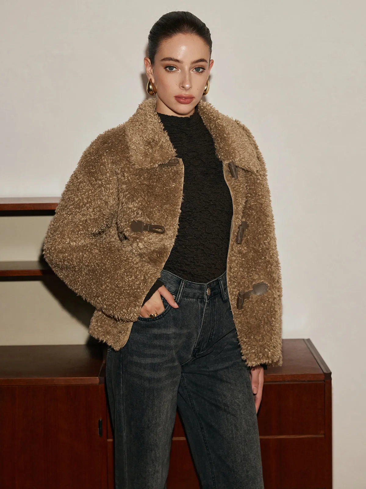 Button Lapel Teddy Jacket