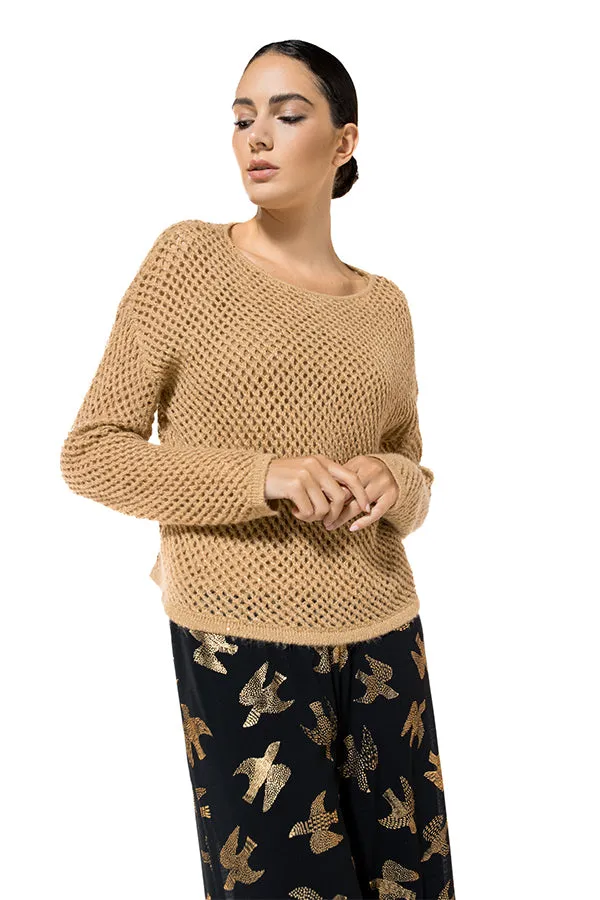 Caroline Biss GOLD SEQUINNED SEMI SHEER PULLOVER