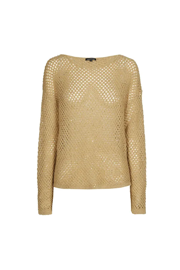 Caroline Biss GOLD SEQUINNED SEMI SHEER PULLOVER