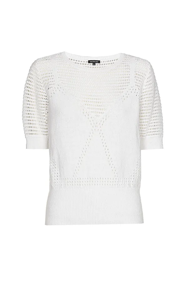 Caroline Biss WHITE SEMI-SHEER KNITTED PULLOVER