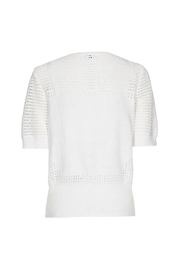 Caroline Biss WHITE SEMI-SHEER KNITTED PULLOVER