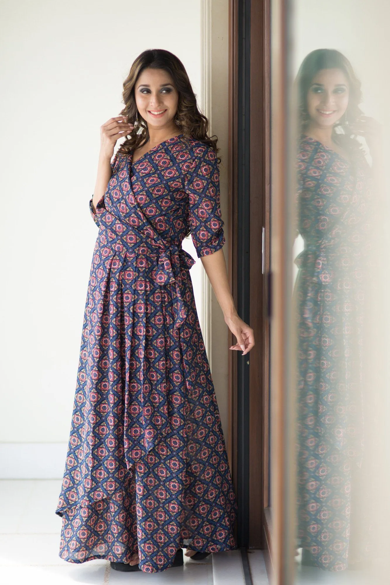 Cascading Floral Wrap Crepe Maternity & Nursing Dress