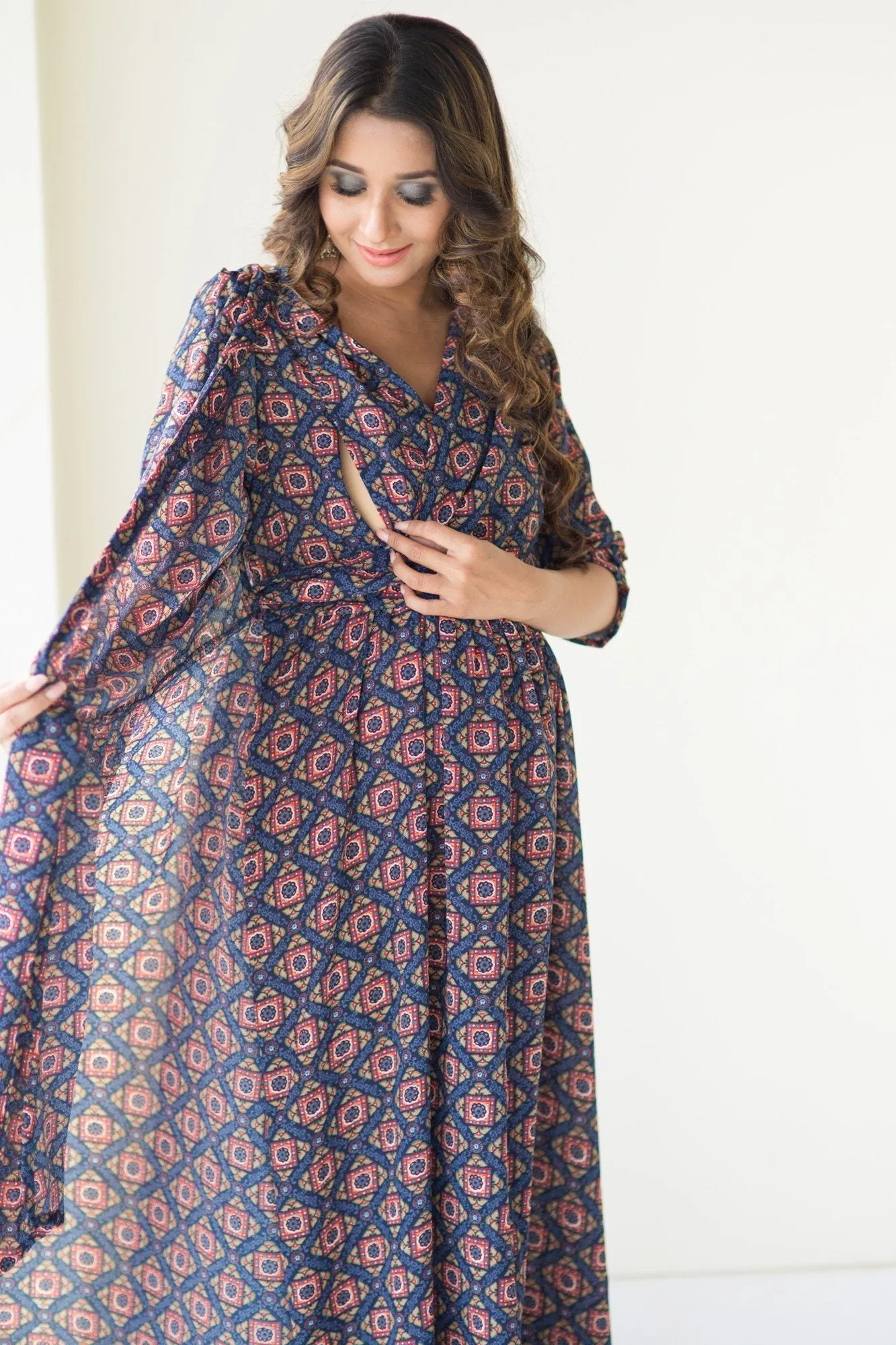 Cascading Floral Wrap Crepe Maternity & Nursing Dress