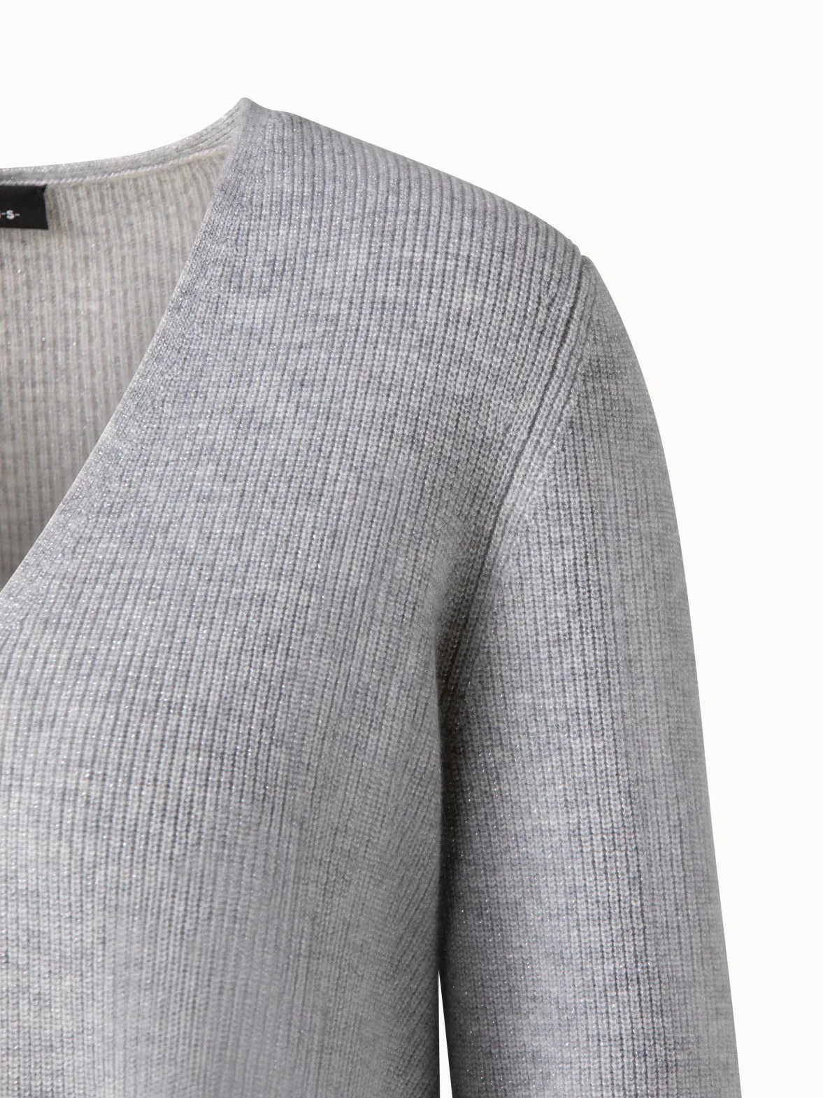 Cashmere Lurex Ribbed V-Neck Knit Pullover