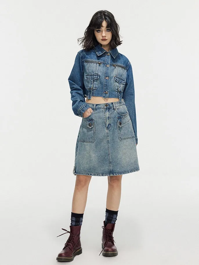 Casual Cropped Cut-Off Short Denim-Jacket