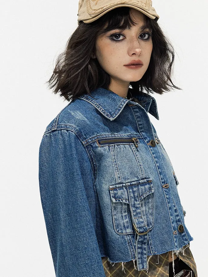 Casual Cropped Cut-Off Short Denim-Jacket